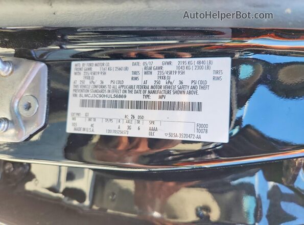 5LMCJ3C90HUL56869 2017 LINCOLN MKC Black VIN კოდის სტიკერის ხედი