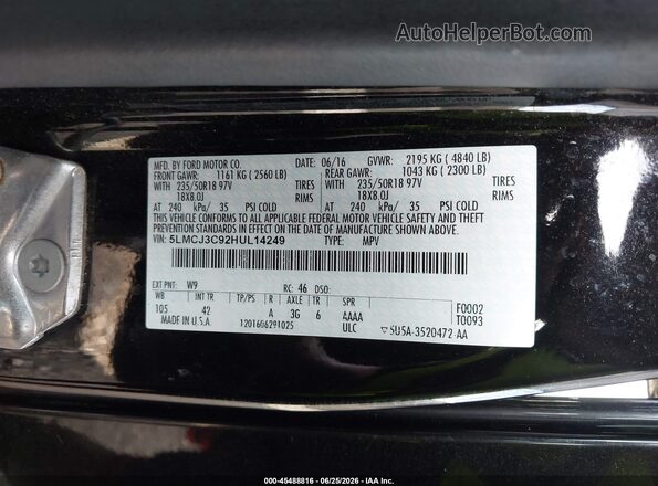 5LMCJ3C92HUL14249 2017 LINCOLN MKC Black Engine compartment view