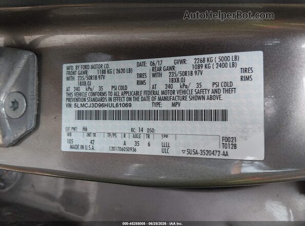 5LMCJ3D96HUL61069 2017 LINCOLN MKC Gray Engine compartment view