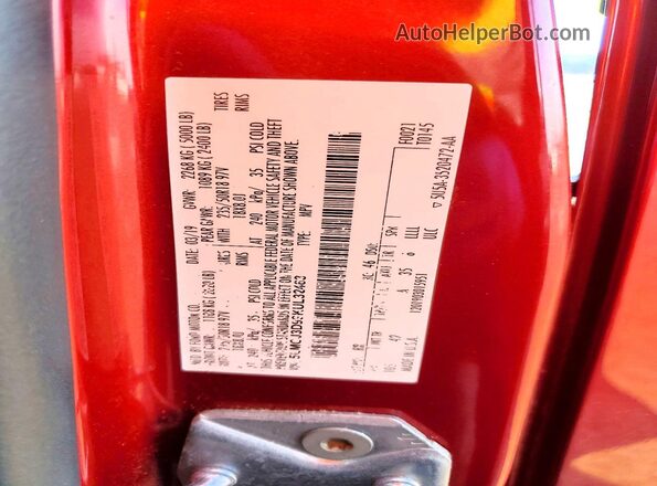 5LMCJ3D99KUL32463 2019 LINCOLN MKC Red Vista de la etiqueta del VIN