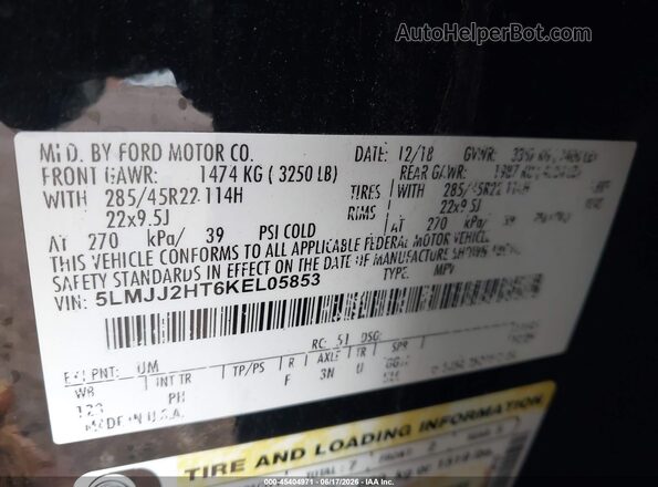 5LMJJ2HT6KEL05853 2019 LINCOLN NAVIGATOR Черный Вид подкапотного пространства