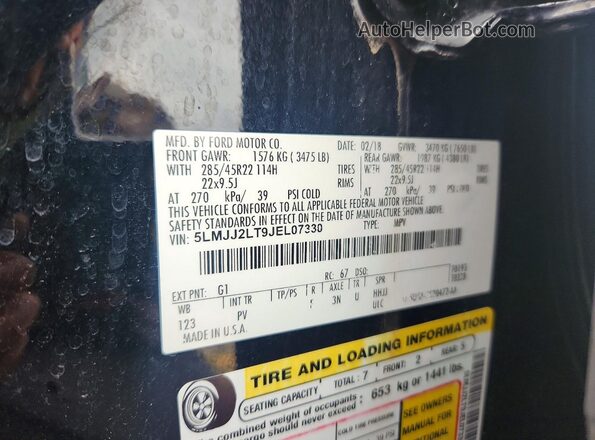 5LMJJ2LT9JEL07330 2018 LINCOLN NAVIGATOR Черный Вид наклейки с VIN-кодом