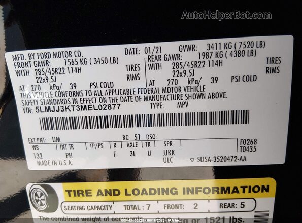 5LMJJ3KT3MEL02877 2021 LINCOLN NAVIGATOR Black Widok komory silnika