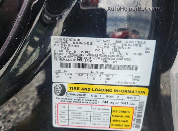 5LMJJ3LG1PEL12779 2023 LINCOLN NAVIGATOR Black Vista de la etiqueta del VIN