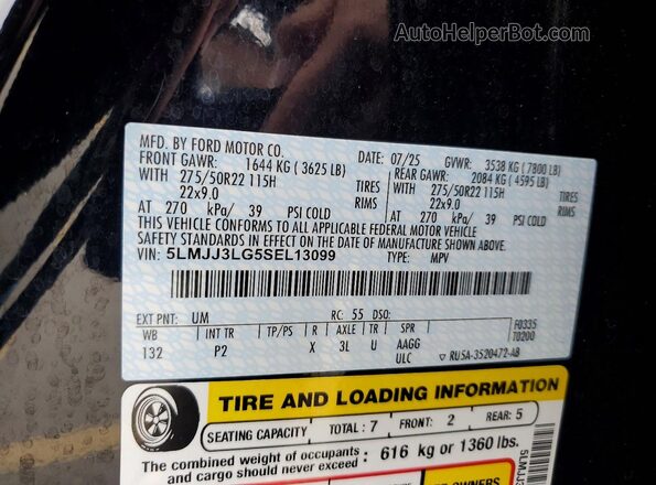 5LMJJ3LG5SEL13099 2025 LINCOLN NAVIGATOR Black Вид наклейки з VIN-кодом