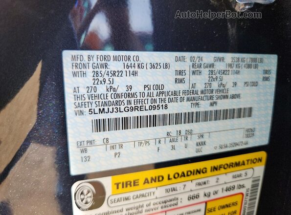5LMJJ3LG9REL09518 2024 LINCOLN NAVIGATOR Синий Панорамный вид салона 360°