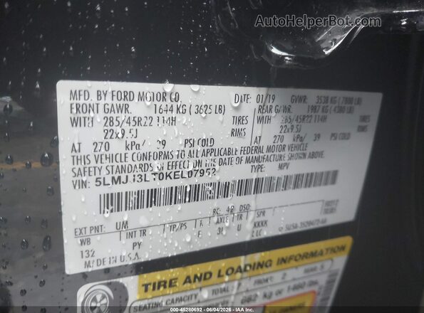 5LMJJ3LT0KEL07952 2019 LINCOLN NAVIGATOR L Black Вид підкапотного простору