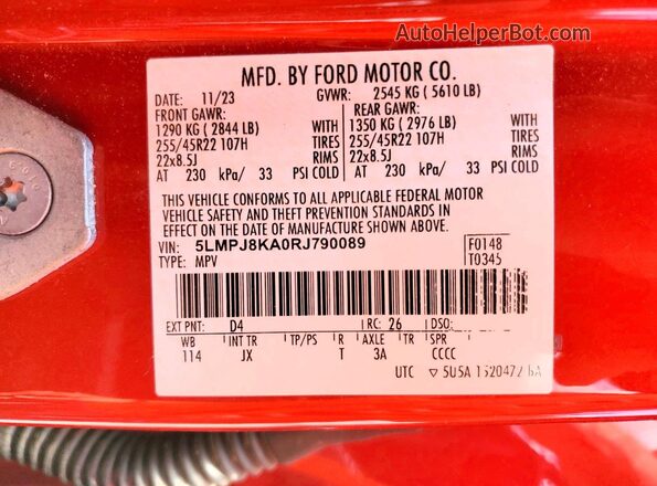 5LMPJ8KA0RJ790089 2024 LINCOLN NAUTILUS Red 