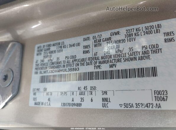 5LMTJ3DH4HUL35593 2017 LINCOLN MKC Beige Widok komory silnika