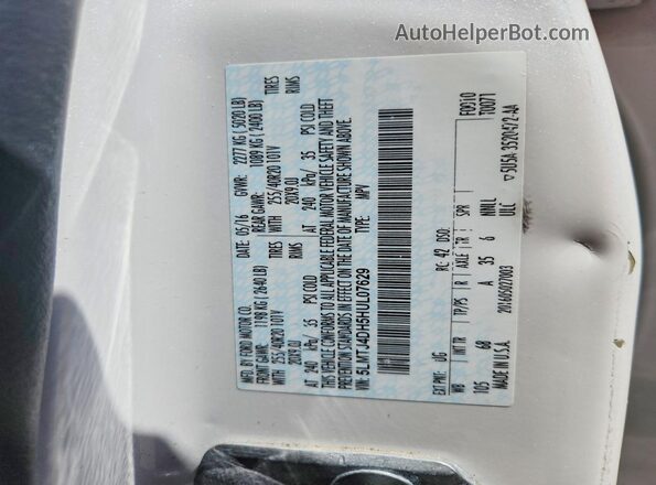 5LMTJ4DH5HUL07629 2017 LINCOLN MKC White Вид наклейки з VIN-кодом