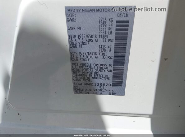 5N1AL0MM4GC529870 2016 INFINITI QX60 White Vista del compartimento del motor