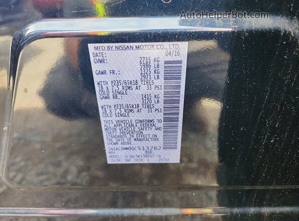 5N1AL0MM9GC513762 2016 INFINITI QX60 Blue Vista de la etiqueta del VIN
