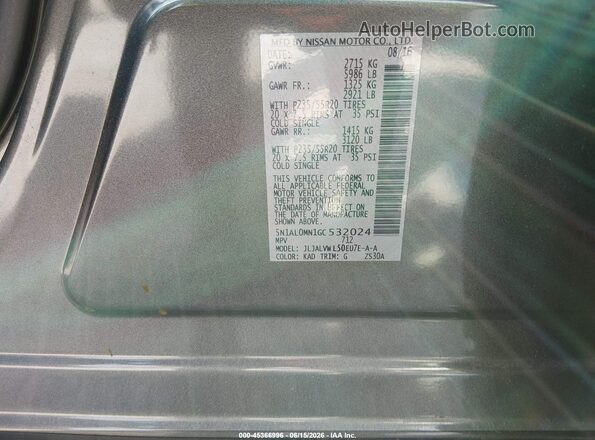 5N1AL0MN1GC532024 2016 INFINITI QX60 Gray Engine compartment view