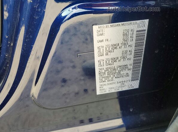 5N1AL1ER0TC349425 2026 INFINITI QX60 Blue Вид наклейки з VIN-кодом