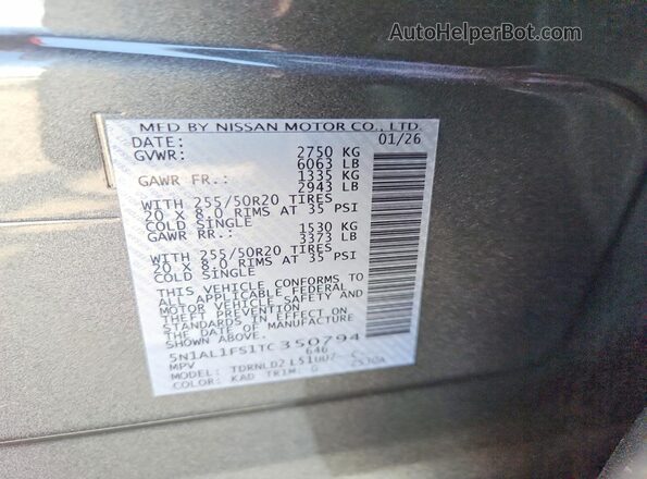 5N1AL1FS1TC350794 2026 INFINITI QX60 Gray 
