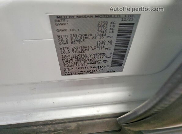 5N1AL1FS9TC344032 2026 INFINITI QX60 White Widok wnętrza 360 stopni
