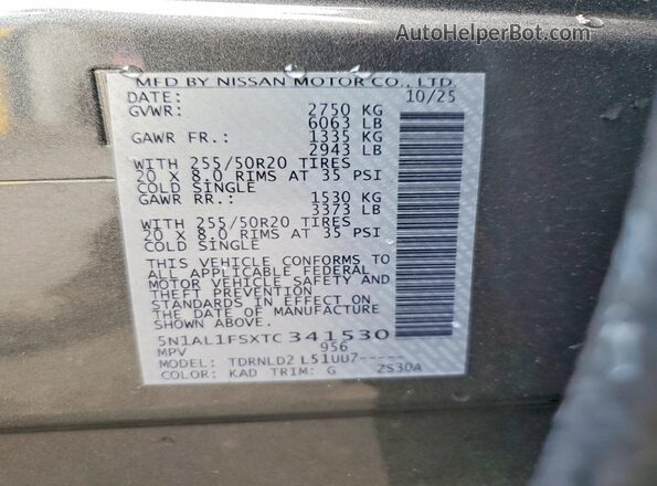5N1AL1FSXTC341530 2026 INFINITI QX60 Gray VIN კოდის სტიკერის ხედი