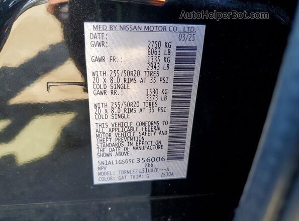 5N1AL1GS6SC356006 2025 INFINITI QX60 Черный Вид наклейки с VIN-кодом