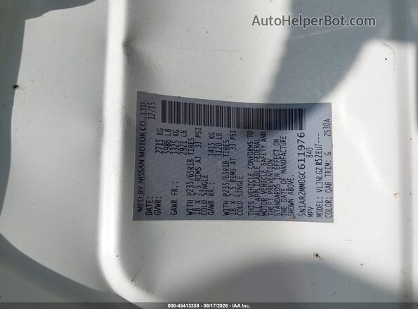 5N1AR2MM0GC611976 2016 NISSAN PATHFINDER White Widok komory silnika