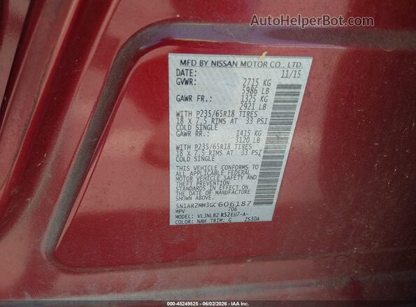5N1AR2MM3GC606187 2016 NISSAN PATHFINDER Red Vista del compartimento del motor