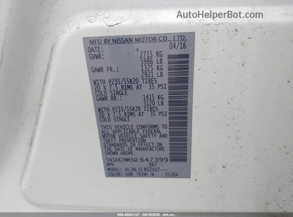 5N1AR2MM3GC647399 2016 NISSAN PATHFINDER White Engine compartment view