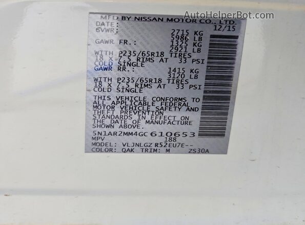5N1AR2MM4GC610653 2016 NISSAN PATHFINDER White 