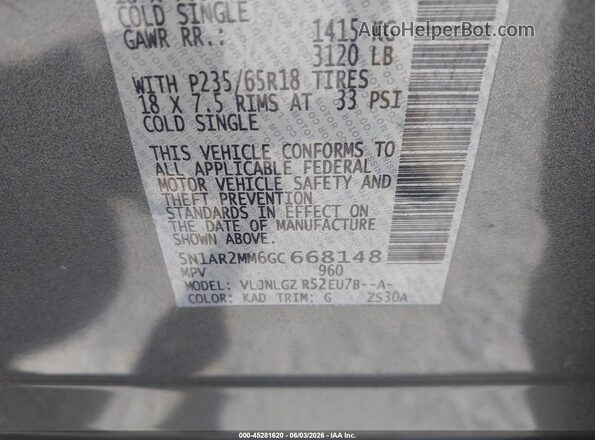 5N1AR2MM6GC668148 2016 NISSAN PATHFINDER Pewter Widok komory silnika
