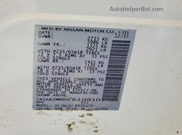 5N1AR2MM9GC610910 2016 NISSAN PATHFINDER White 