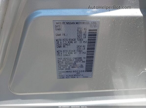 5N1AR2MN4GC602108 2016 NISSAN PATHFINDER Silver ძრავის განყოფილების ხედი