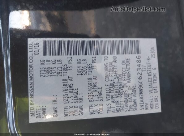 5N1AR2MN9GC623486 2016 NISSAN PATHFINDER Black Вид підкапотного простору