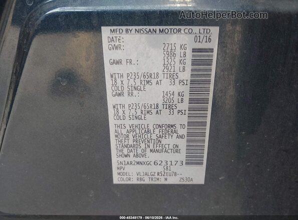 5N1AR2MNXGC623173 2016 NISSAN PATHFINDER Синий Вид подкапотного пространства