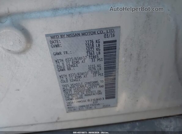 5N1AT2MM1GC826803 2016 NISSAN ROGUE Серебряный 