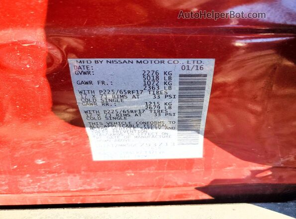 5N1AT2MM9GC793713 2016 NISSAN ROGUE Red 