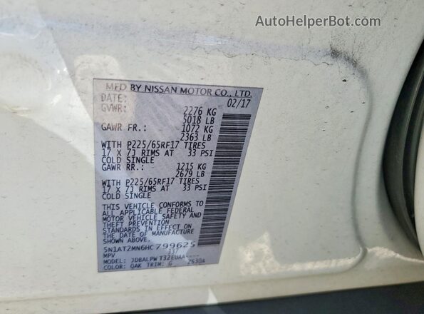 5N1AT2MN6HC799625 2017 NISSAN ROGUE White 