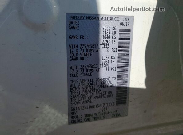 5N1AT2MT0HC847103 2017 NISSAN ROGUE White VIN sticker view