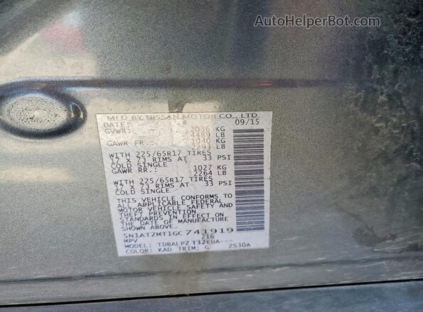 5N1AT2MT1GC741919 2016 NISSAN ROGUE Charcoal 