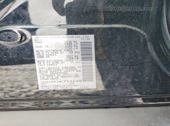 5N1AT2MT1HC754039 2017 NISSAN ROGUE Black VIN կոդի պիտակի տեսք