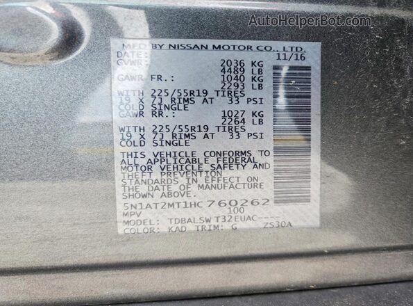 5N1AT2MT1HC760262 2017 NISSAN ROGUE Gray 