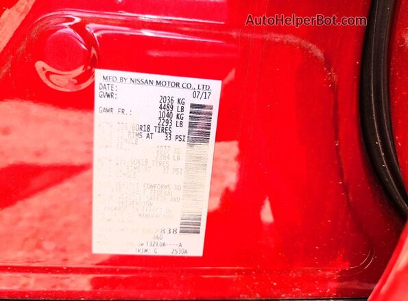 5N1AT2MT1HC862838 2017 NISSAN ROGUE Red Vista de la etiqueta del VIN