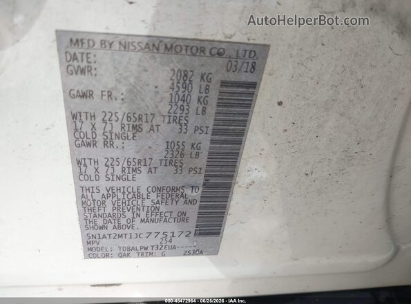 5N1AT2MT1JC775172 2018 NISSAN ROGUE White ძრავის განყოფილების ხედი