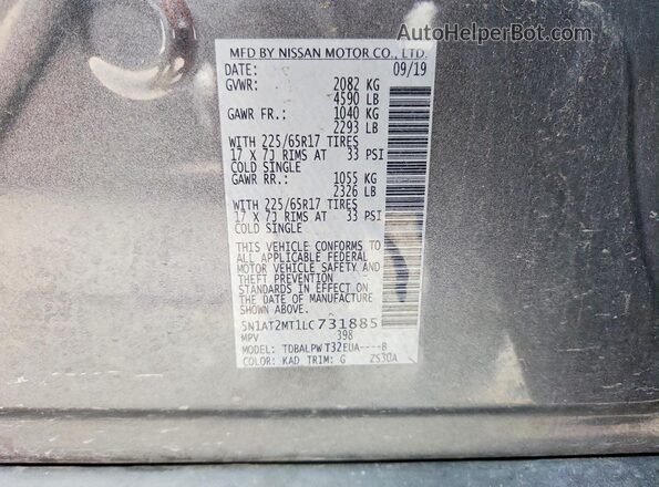 5N1AT2MT1LC731885 2020 NISSAN ROGUE Gray 