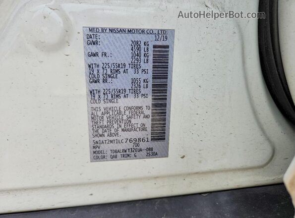 5N1AT2MT1LC769861 2020 NISSAN ROGUE White VIN sticker view
