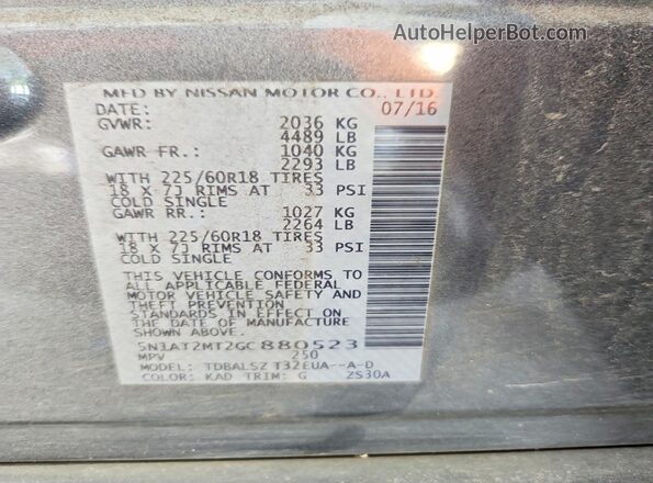 5N1AT2MT2GC880523 2016 NISSAN ROGUE Gray 