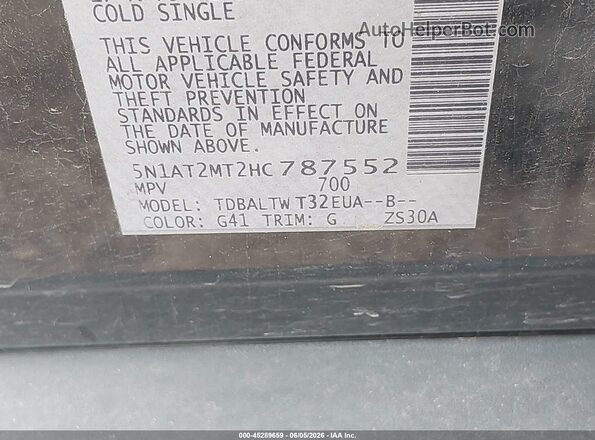 5N1AT2MT2HC787552 2017 NISSAN ROGUE Black ძრავის განყოფილების ხედი