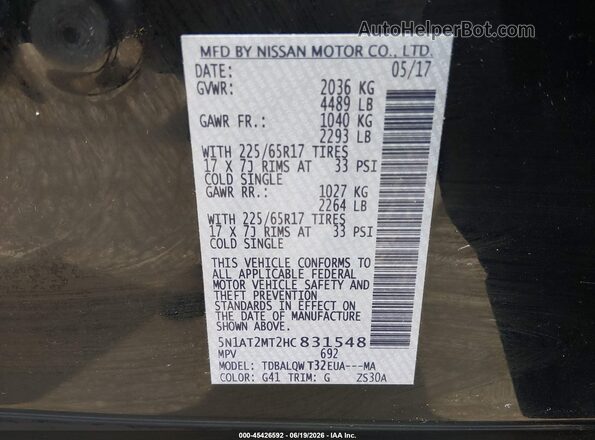 5N1AT2MT2HC831548 2017 NISSAN ROGUE Черный Вид подкапотного пространства