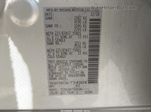 5N1AT2MT2KC754008 2019 NISSAN ROGUE Silver Engine compartment view