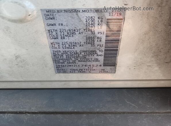 5N1AT2MT2LC764524 2020 NISSAN ROGUE Silver 