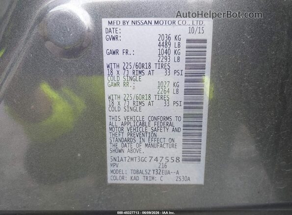 5N1AT2MT3GC747558 2016 NISSAN ROGUE Gray Vista del compartimento del motor