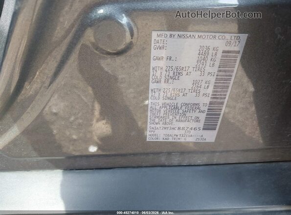 5N1AT2MT3HC887465 2017 NISSAN ROGUE Gray Շարժիչի բաժամունքի տեսք