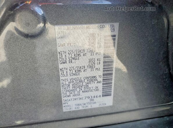 5N1AT2MT3KC793464 2019 NISSAN ROGUE Charcoal 